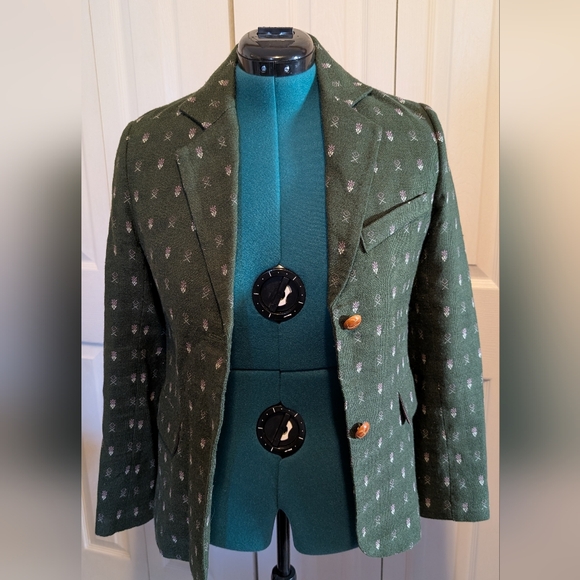Anthropologie Jackets & Blazers - Anthropologie Mädchen Blazer, Women's Size M, Green Wool With Pink Accents